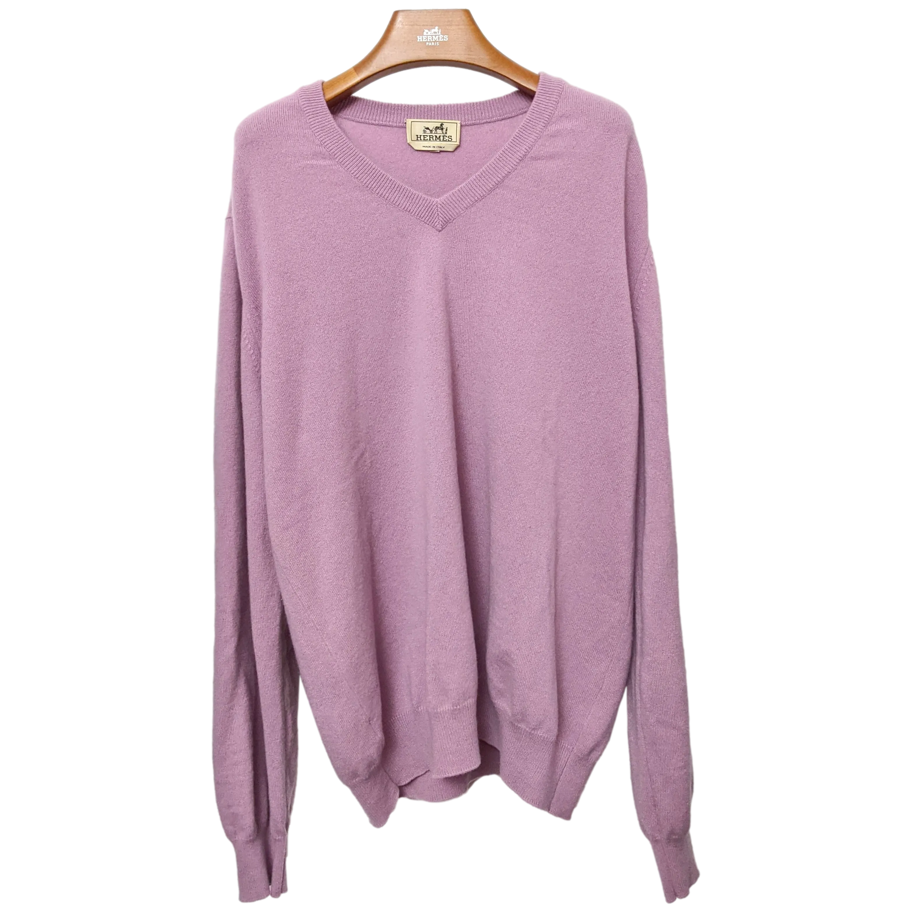 Hermes Men's Lilas 100% Cashmere Classic V-Neck Sweater SzXXL