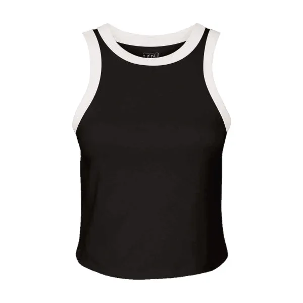 High Neck Rib Tank with Contrast Trim