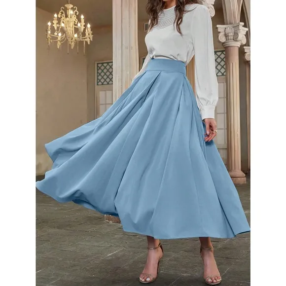 High Waist Pleated Detail Flare midi Skirt business casual white