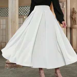 High Waist Pleated Detail Flare midi Skirt business casual white