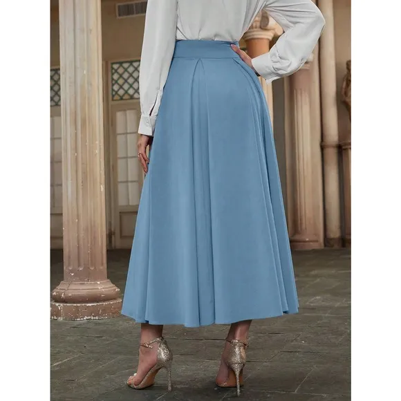 High Waist Pleated Detail Flare midi Skirt business casual white