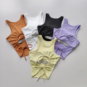 Hollow Strap with Chest Pad Yoga Suit Sports Vest Women's Quick Drying Gym Sleeveless Slimming Training Fitness Top, Summer Wear