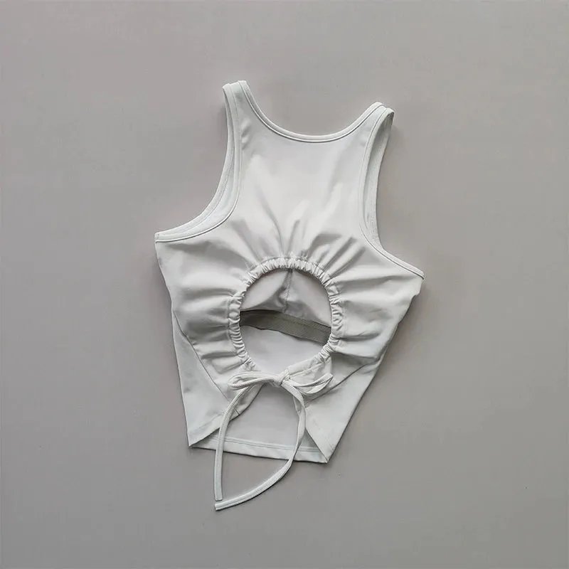 Hollow Strap with Chest Pad Yoga Suit Sports Vest Women's Quick Drying Gym Sleeveless Slimming Training Fitness Top, Summer Wear