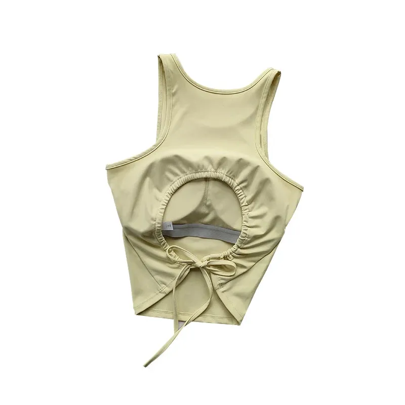 Hollow Strap with Chest Pad Yoga Suit Sports Vest Women's Quick Drying Gym Sleeveless Slimming Training Fitness Top, Summer Wear