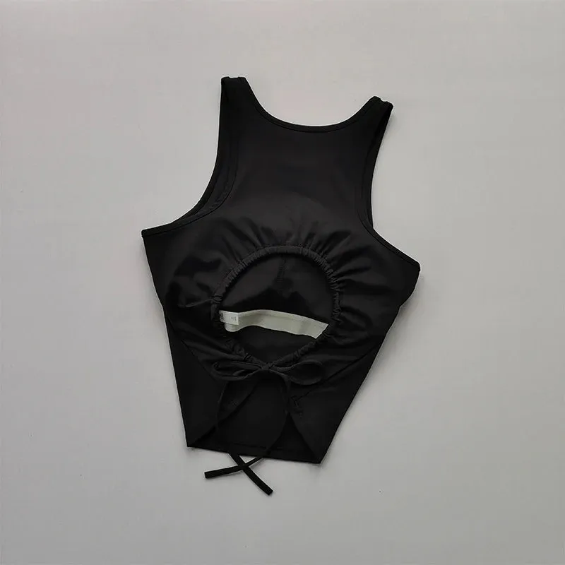 Hollow Strap with Chest Pad Yoga Suit Sports Vest Women's Quick Drying Gym Sleeveless Slimming Training Fitness Top, Summer Wear