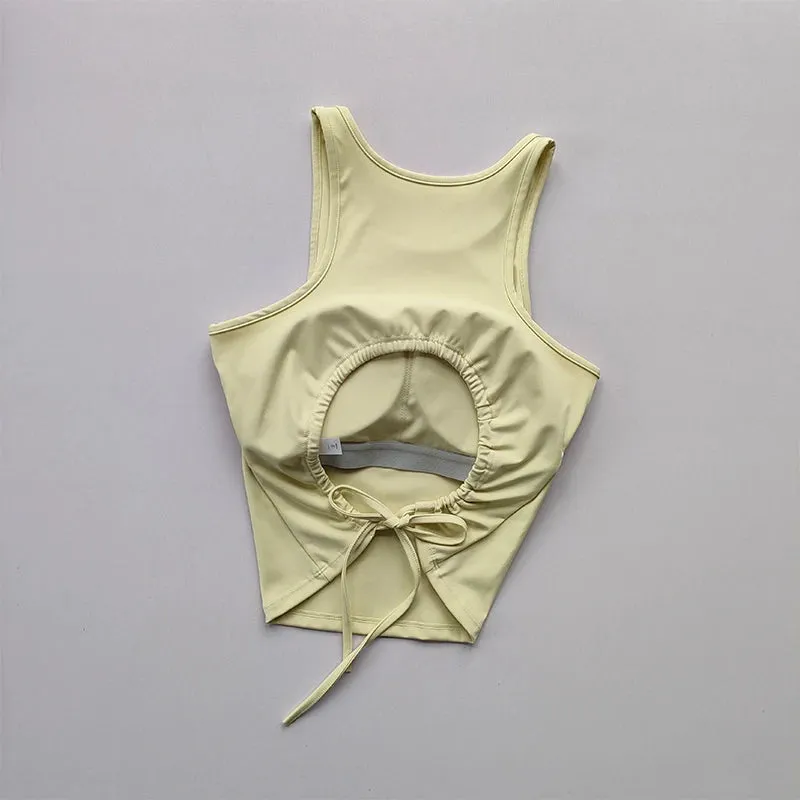 Hollow Strap with Chest Pad Yoga Suit Sports Vest Women's Quick Drying Gym Sleeveless Slimming Training Fitness Top, Summer Wear