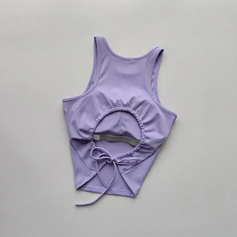 Hollow Strap with Chest Pad Yoga Suit Sports Vest Women's Quick Drying Gym Sleeveless Slimming Training Fitness Top, Summer Wear