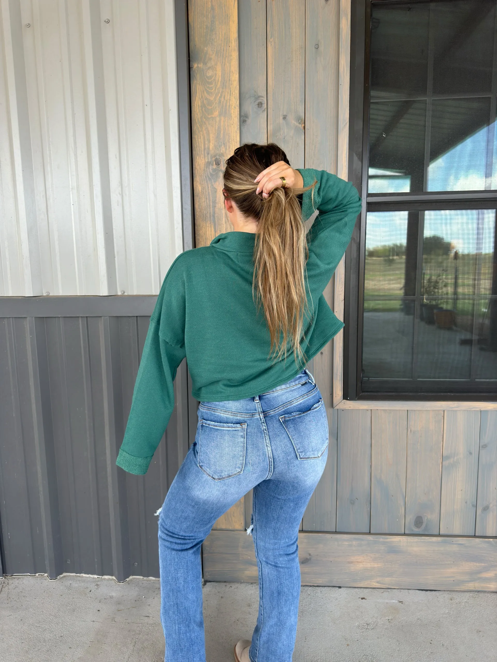 Hunter Zip-Up Crop Sweatshirt - Hunter Green