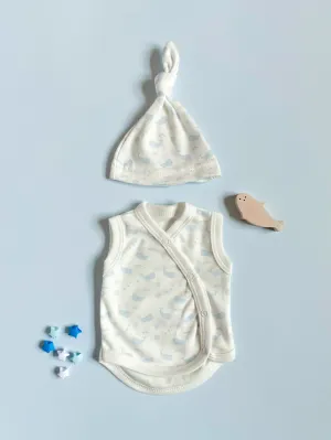 Incubator Vest & Knotted Hat Set Ocean Blue, 100% Organic Cotton