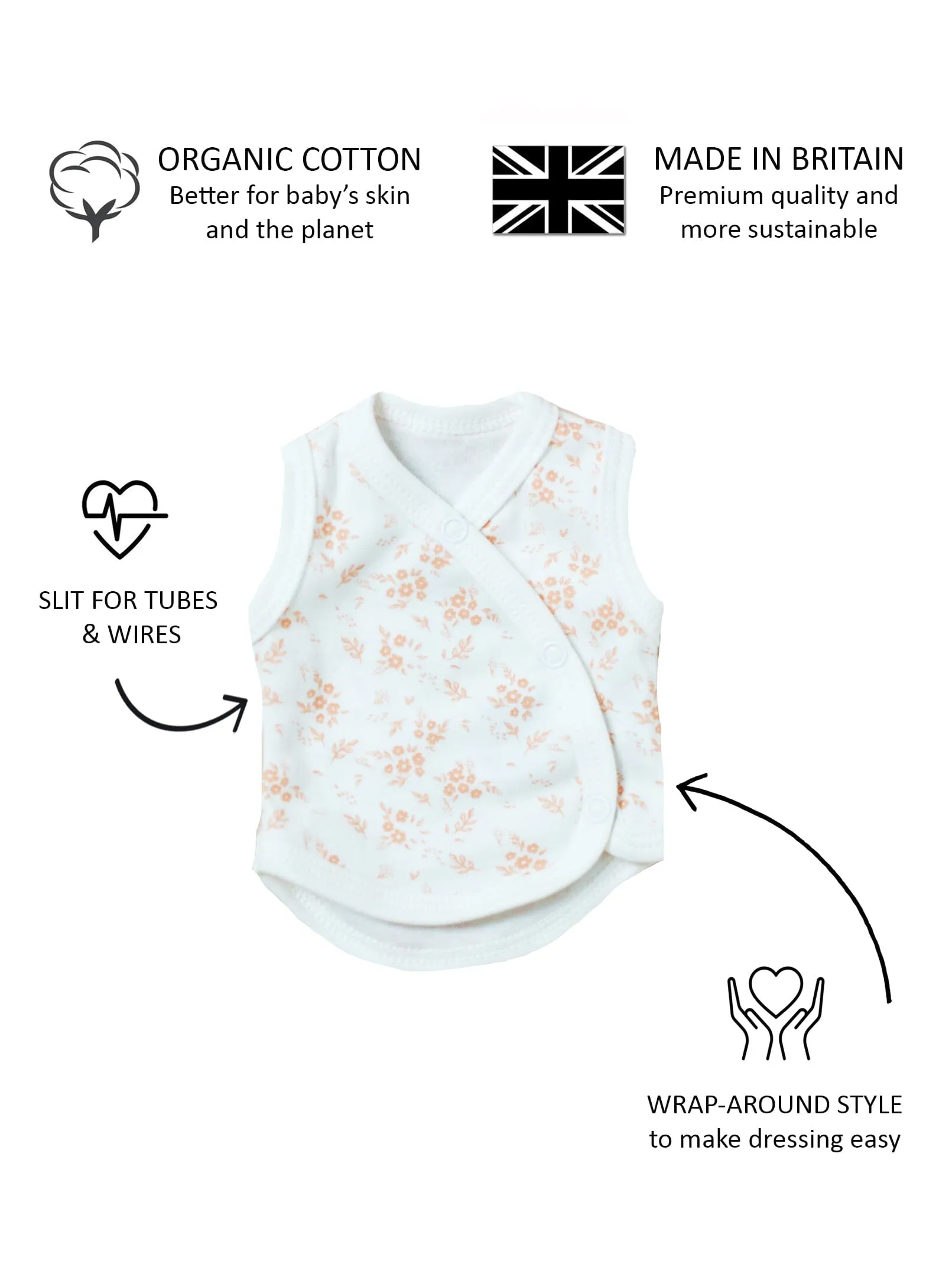 Incubator Vest, Apricot Floral, Premium 100% Organic Cotton