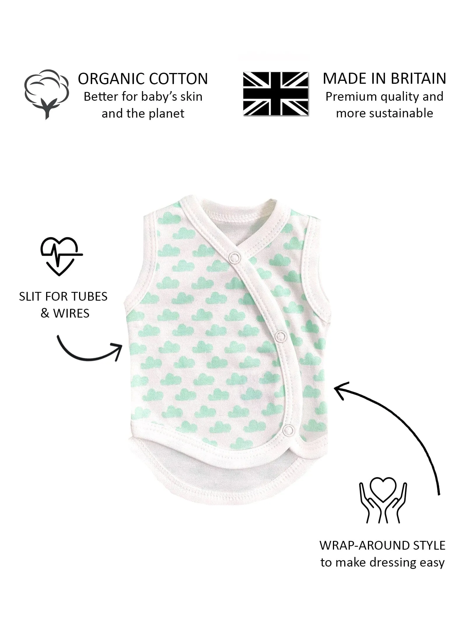 Incubator Vest, Mint Cloud, Premium 100% Organic Cotton
