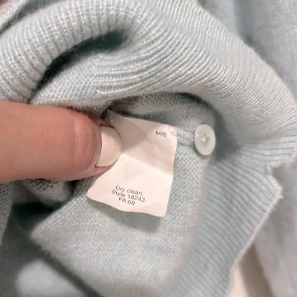 J. Crew 100% Cashmere Mint Seafoam Green Button Front Ruffle Neckline Sweater S