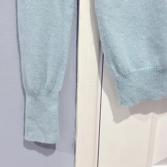 J. Crew 100% Cashmere Mint Seafoam Green Button Front Ruffle Neckline Sweater S