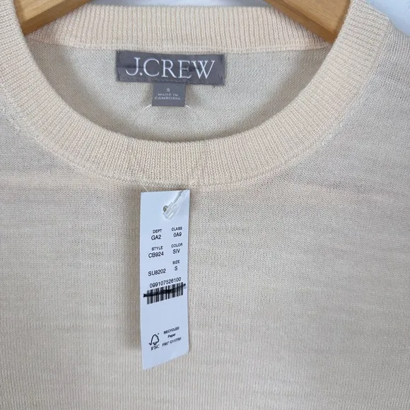 J. CREW Carolyn fitted crewneck sweater in merino wool Sand Ivory NEW CB924