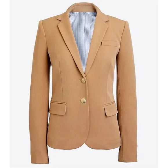 J. Crew Schoolboy Blazer Jacket Neutral Tan Caramel Size 8 with Button Detail