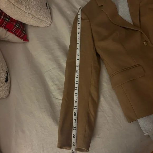 J. Crew Schoolboy Blazer Jacket Neutral Tan Caramel Size 8 with Button Detail