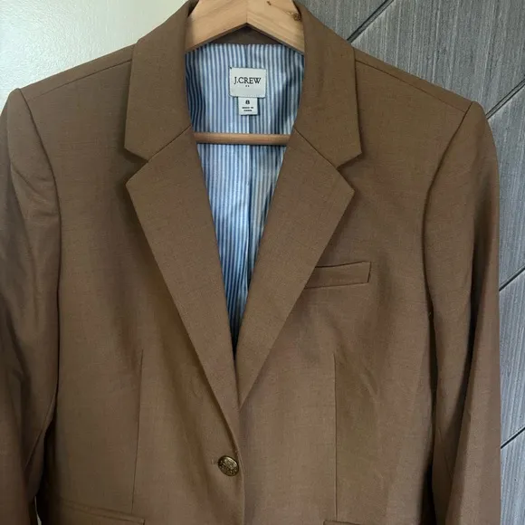 J. Crew Schoolboy Blazer Jacket Neutral Tan Caramel Size 8 with Button Detail