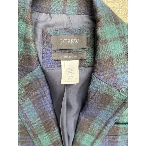 J Crew Womens Tartan Plaid Single‎ Breasted Blazer Schoolboy Academia, Size 0