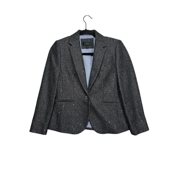 J. Crew Wool Donegal Sequin Gray Campbell Blazer One Button Tweed E4864 Size 6P