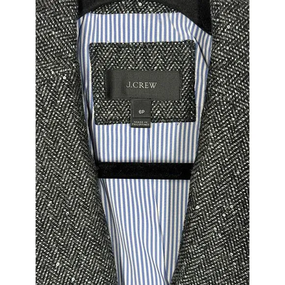 J. Crew Wool Donegal Sequin Gray Campbell Blazer One Button Tweed E4864 Size 6P