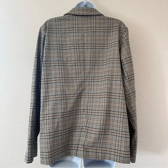 J JILL Jacket Blazer Houndstooth Plaid Tan Navy Oversized Trendy Size L NWT