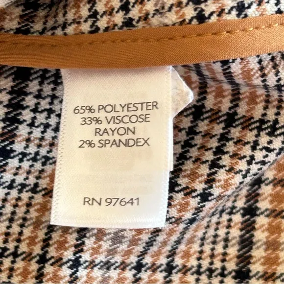 J JILL Jacket Blazer Houndstooth Plaid Tan Navy Oversized Trendy Size L NWT