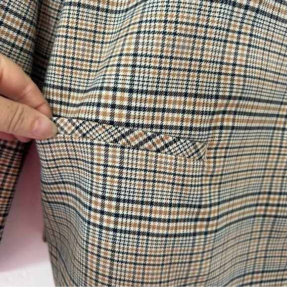 J JILL Jacket Blazer Houndstooth Plaid Tan Navy Oversized Trendy Size L NWT