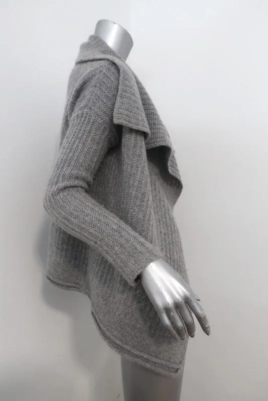 James Perse Cashmere Cardigan Gray Ribbed Knit Size 0 Drape Front Sweater
