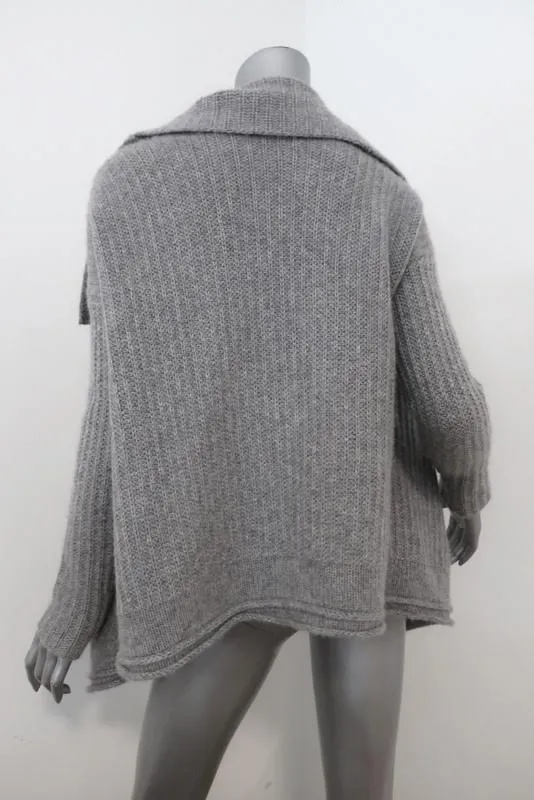 James Perse Cashmere Cardigan Gray Ribbed Knit Size 0 Drape Front Sweater