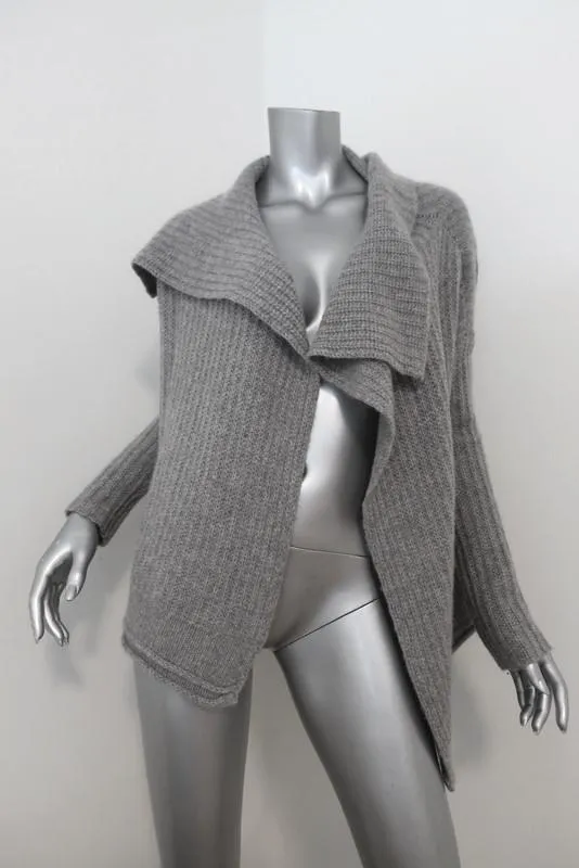 James Perse Cashmere Cardigan Gray Ribbed Knit Size 0 Drape Front Sweater