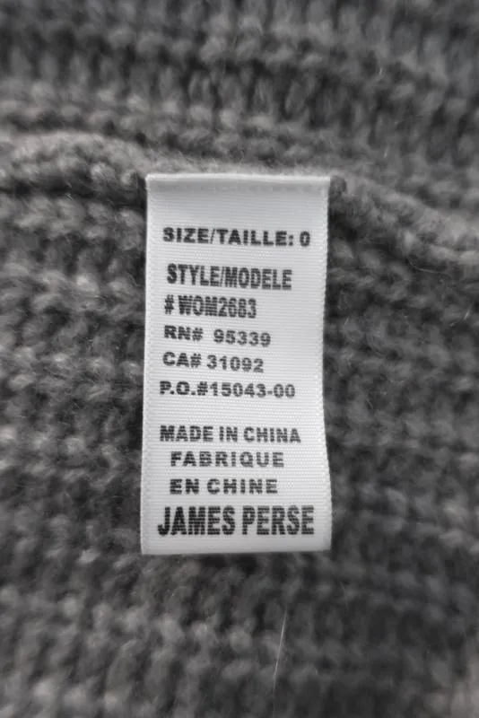 James Perse Cashmere Cardigan Gray Ribbed Knit Size 0 Drape Front Sweater