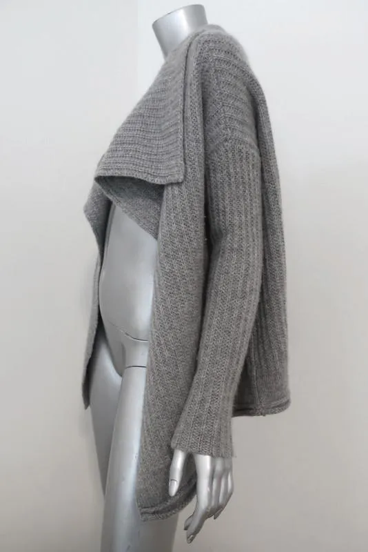 James Perse Cashmere Cardigan Gray Ribbed Knit Size 0 Drape Front Sweater