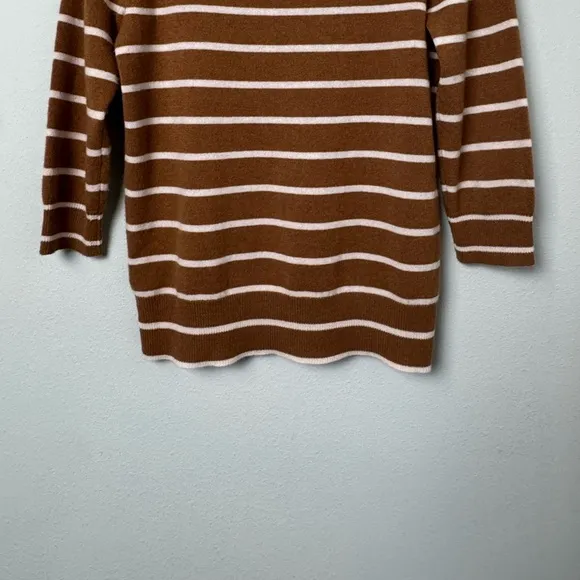 J.Crew Collection 100% Italian Cashmere Bateau Sweater 3/4 Sleeves Tan Stripe M