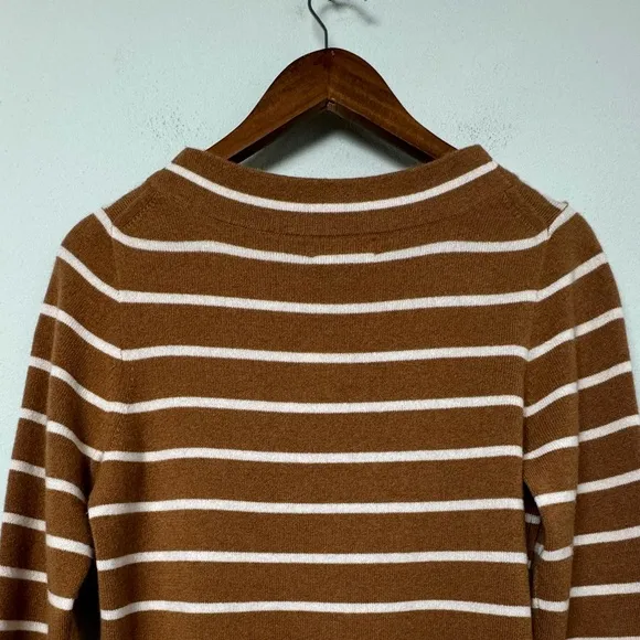 J.Crew Collection 100% Italian Cashmere Bateau Sweater 3/4 Sleeves Tan Stripe M