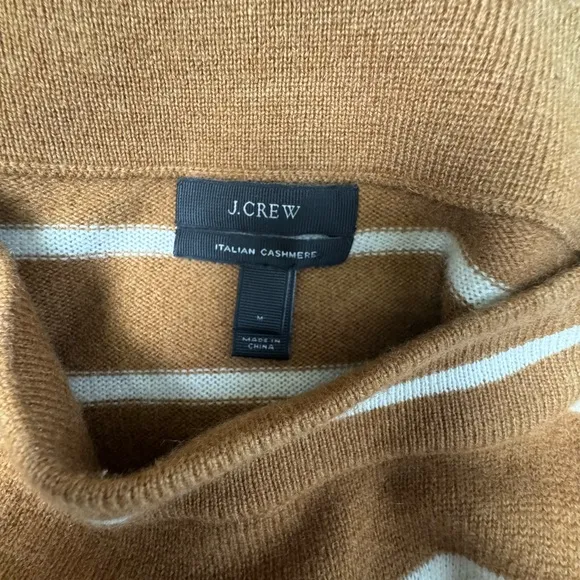 J.Crew Collection 100% Italian Cashmere Bateau Sweater 3/4 Sleeves Tan Stripe M
