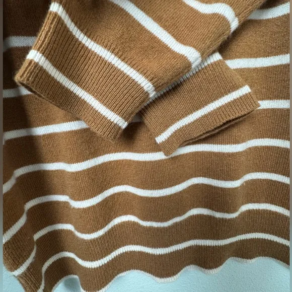 J.Crew Collection 100% Italian Cashmere Bateau Sweater 3/4 Sleeves Tan Stripe M