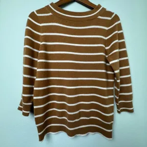 J.Crew Collection 100% Italian Cashmere Bateau Sweater 3/4 Sleeves Tan Stripe M