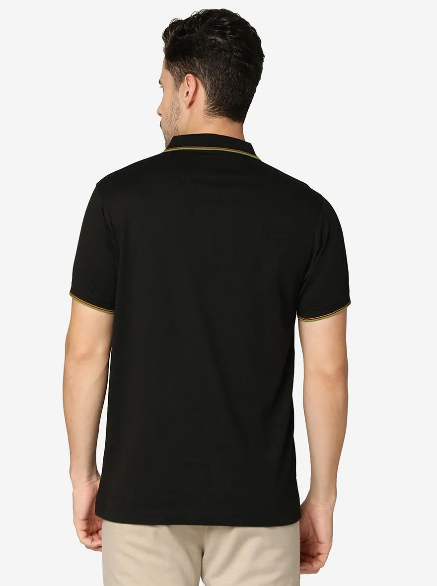 Jet Black Solid Slim Fit Polo T-Shirt | Greenfibre