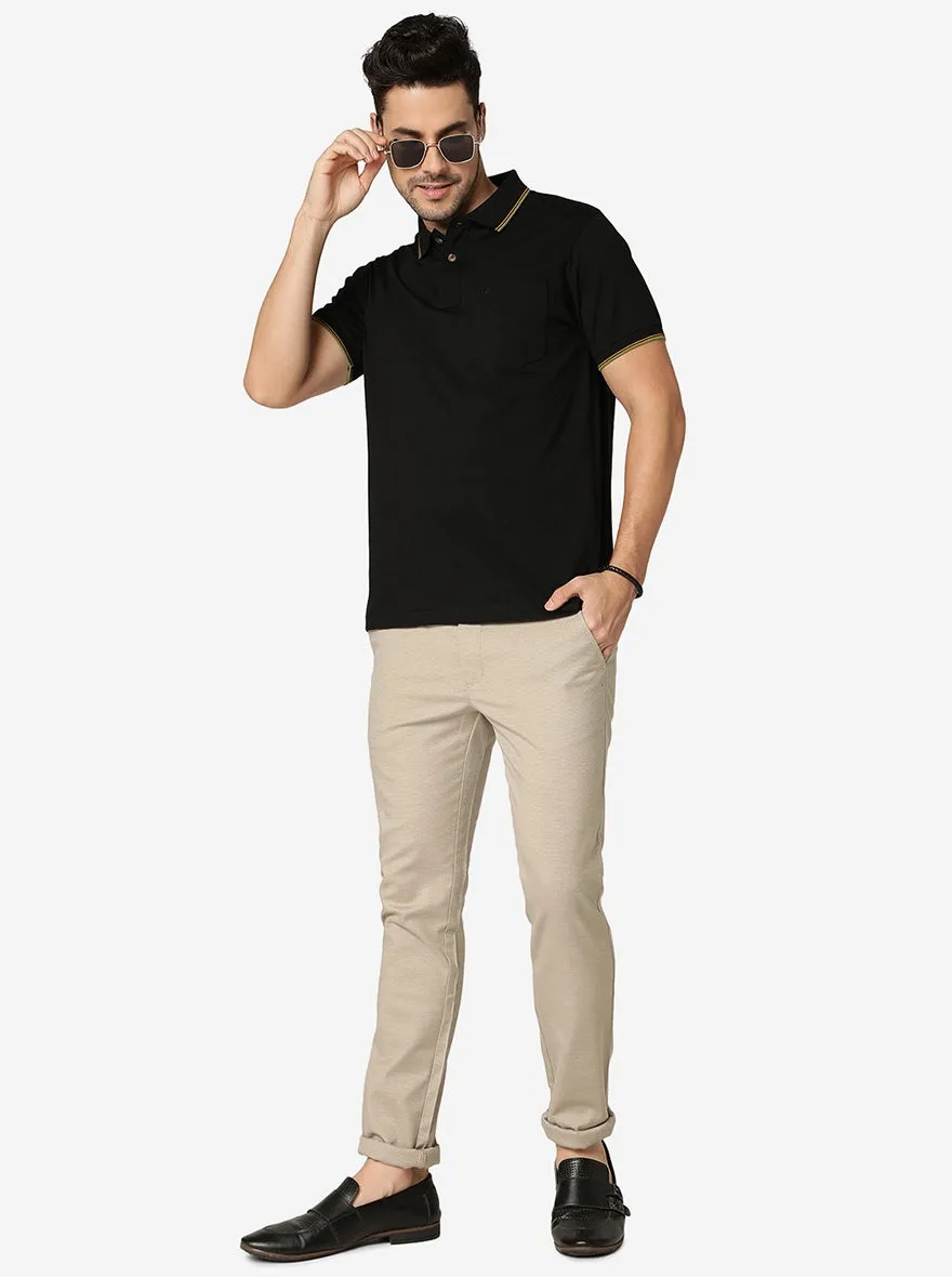 Jet Black Solid Slim Fit Polo T-Shirt | Greenfibre
