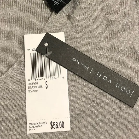 Joan Vass New York Sweater color Light Grey Heather. NWT