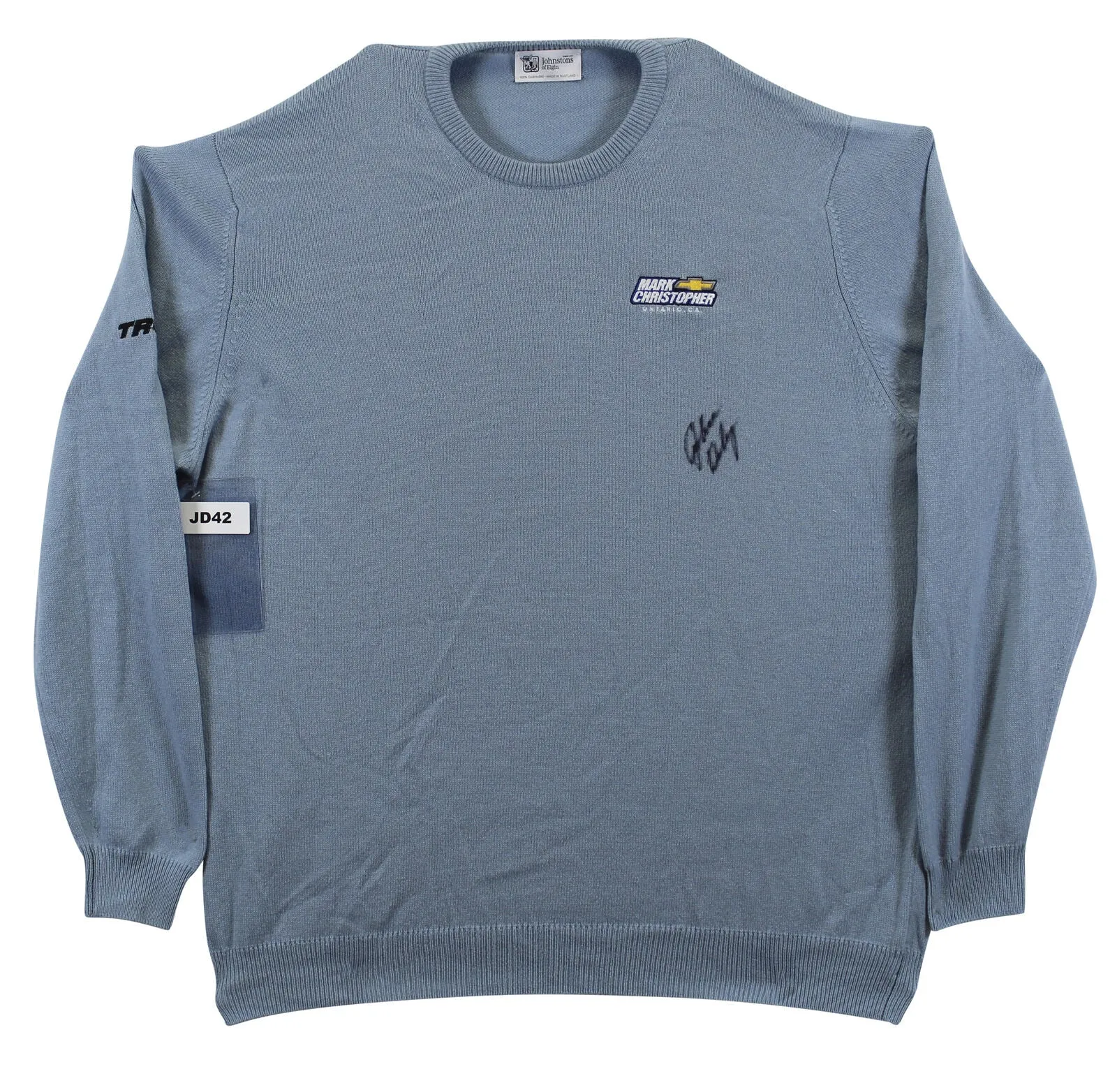 John Daly Signed Match Worn Light Blue Johnstons of Elgin Cashmere Sweater BAS