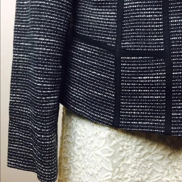 JONES NEW YORK Black Tweed Geometric Trim Zipper Blazer Jacket 10 MEDIUM Office