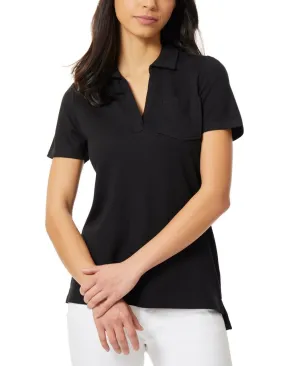 Jones New York Serenity Knit Short Sleeve Patch Pocket Open Collar Polo Top
