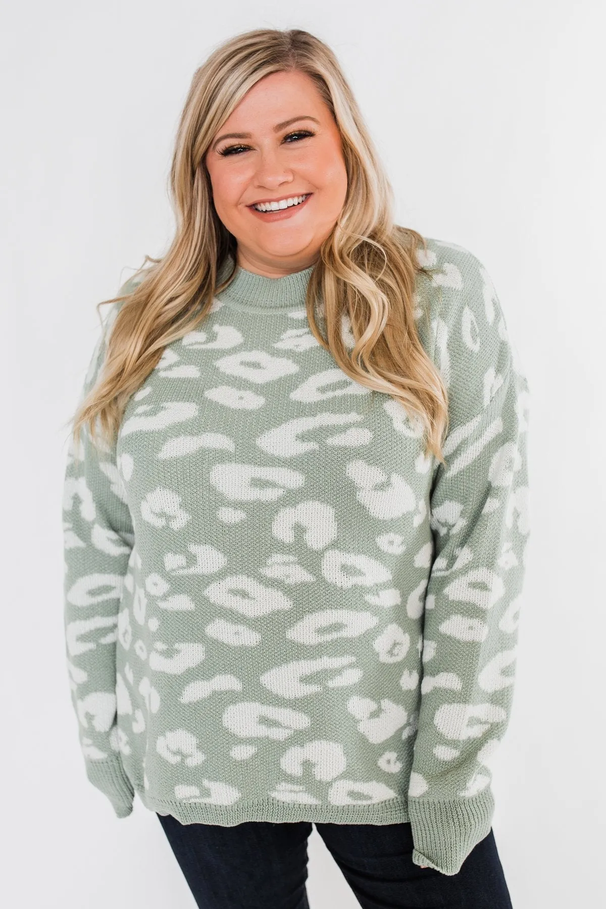 Journey Into The Jungle Leopard Sweater- Light Sage