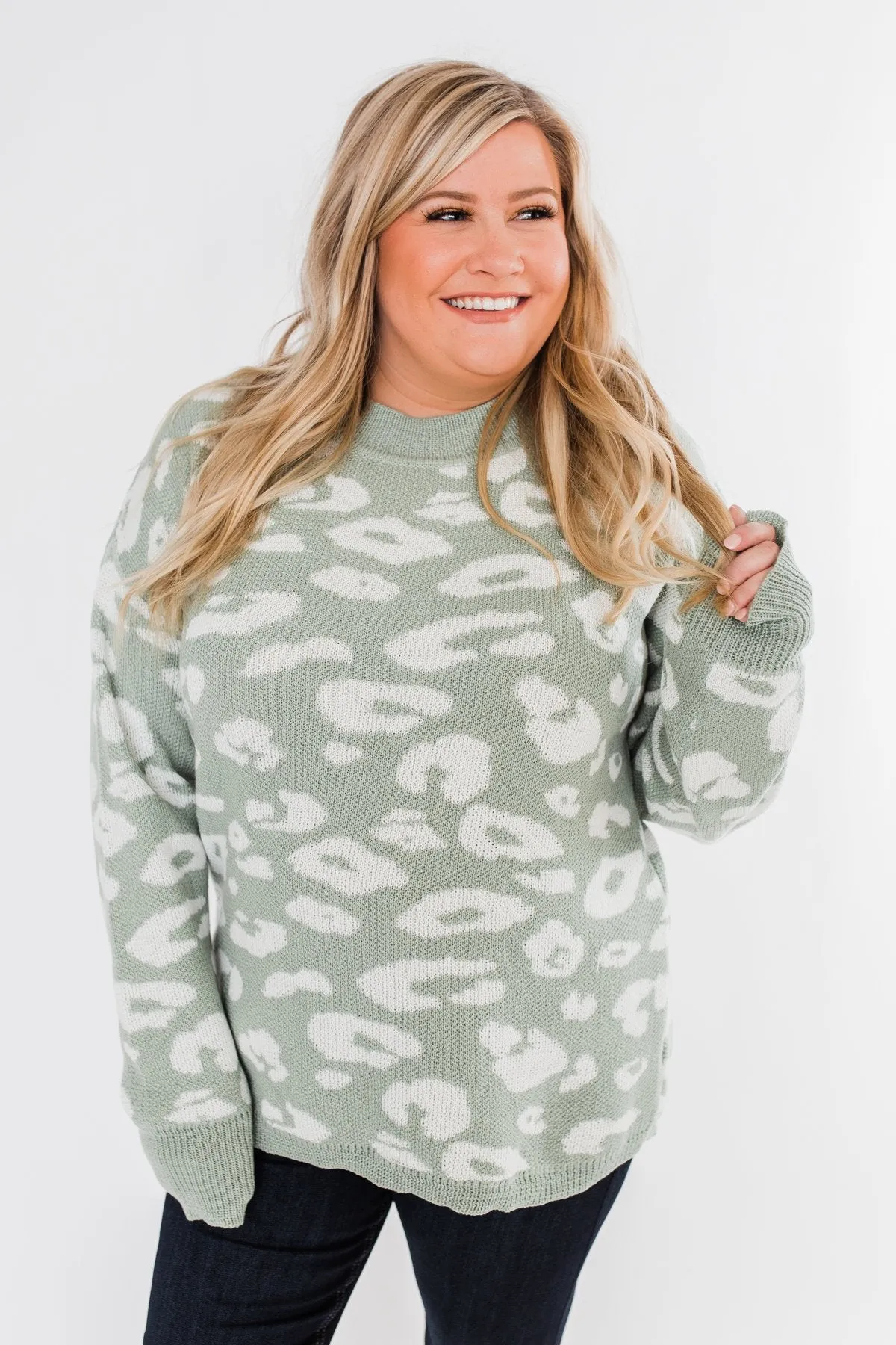 Journey Into The Jungle Leopard Sweater- Light Sage
