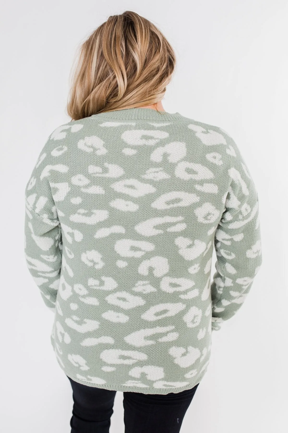 Journey Into The Jungle Leopard Sweater- Light Sage