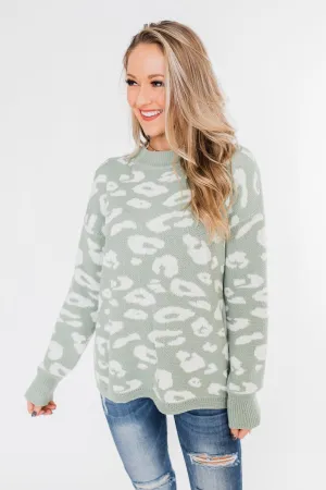 Journey Into The Jungle Leopard Sweater- Light Sage