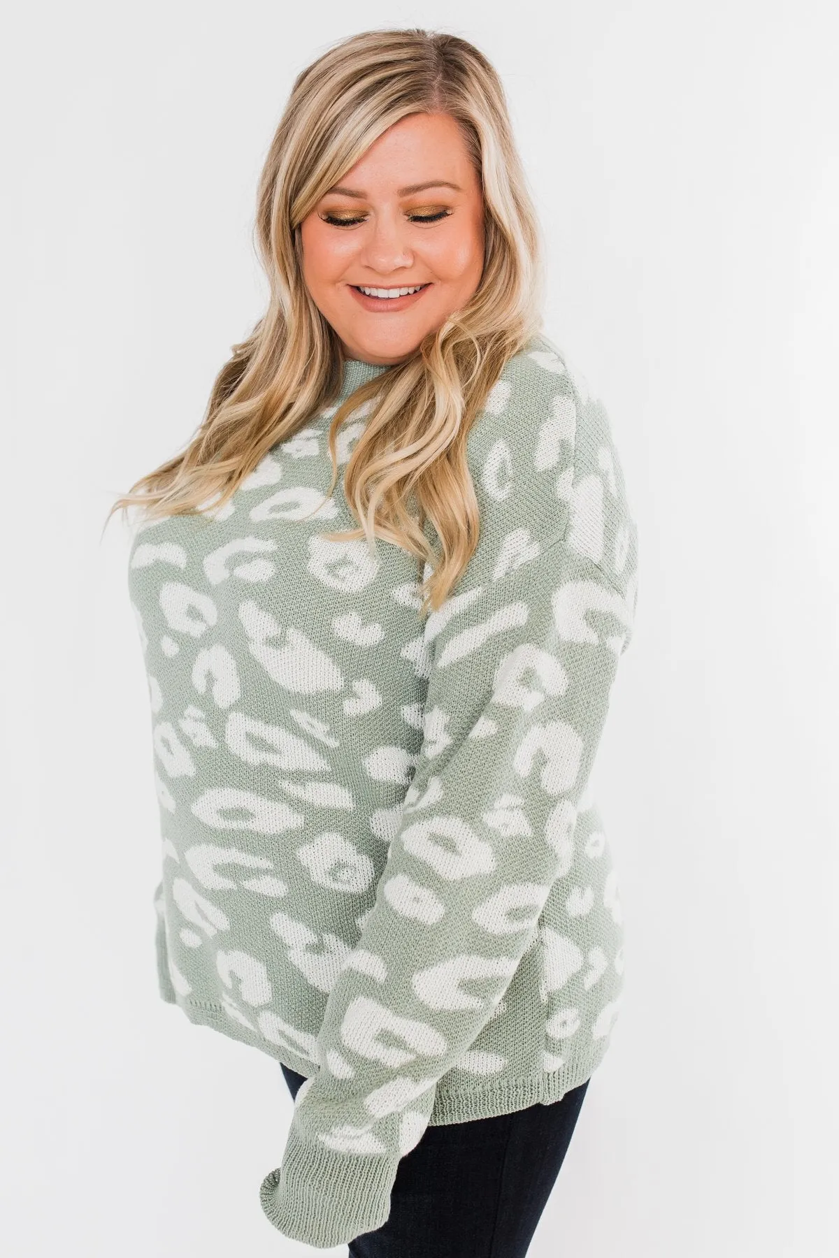 Journey Into The Jungle Leopard Sweater- Light Sage