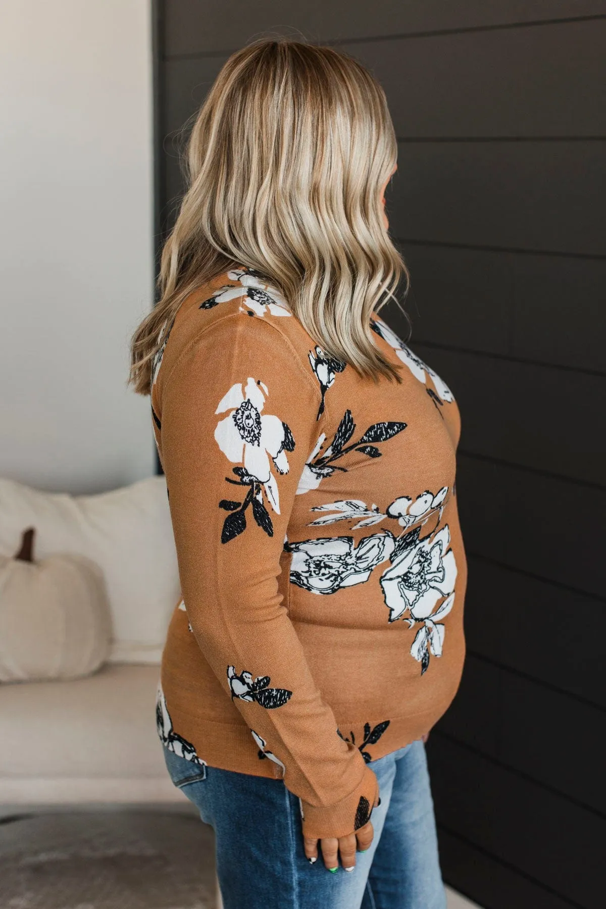 Just For Love Floral Sweater- Light Pumpkin