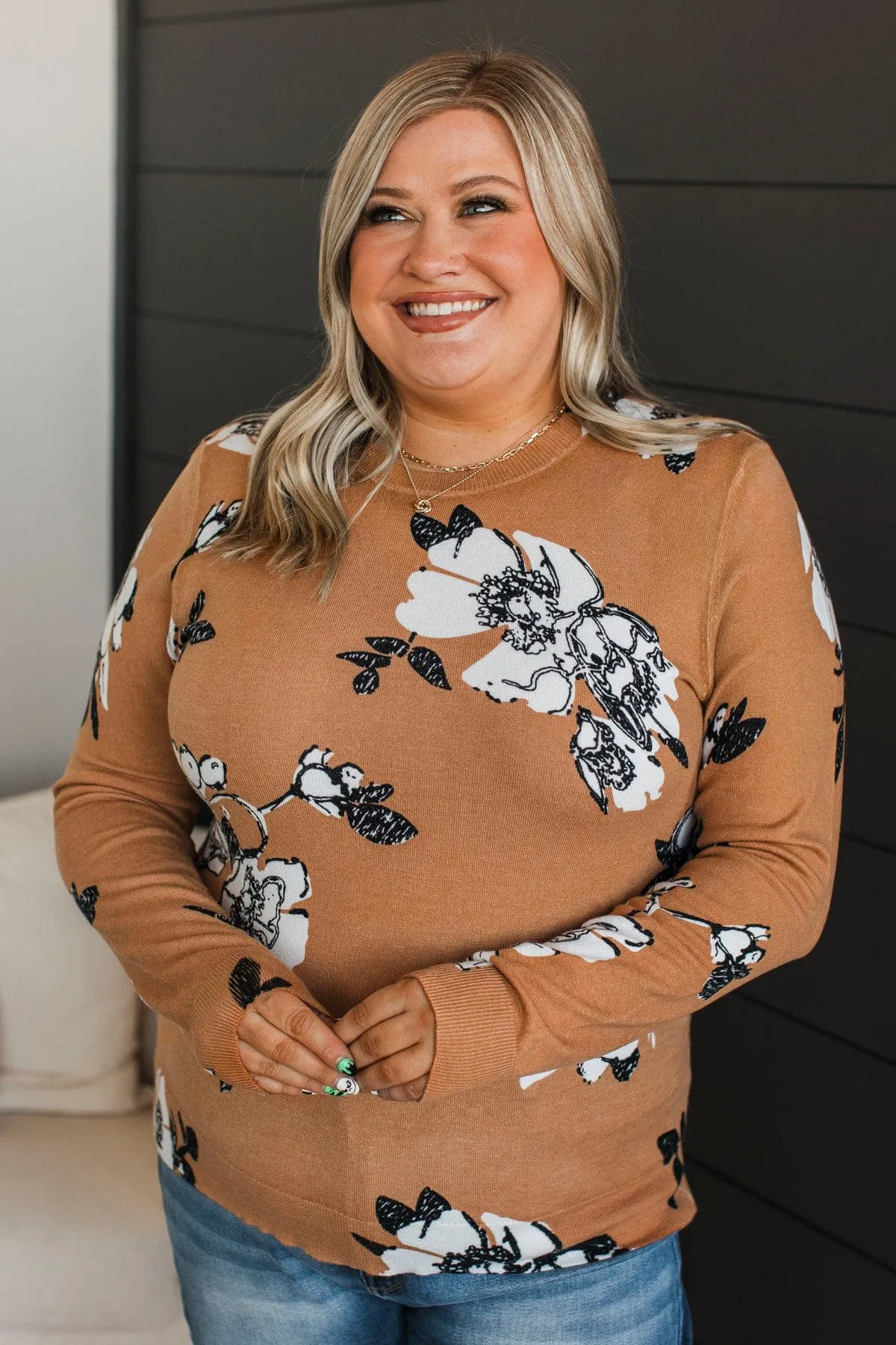 Just For Love Floral Sweater- Light Pumpkin